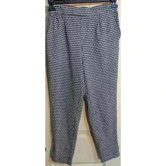 Anthropologie Pants - Anthropologie Geometric Cropped Black White Ankle Slit Pull On Pants Extra Small